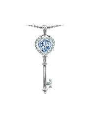 Original Star K (tm) Key To My Heart Love Pendant With 7mm Heart Shape Simulated Aquamarine in .925 Sterling Silver