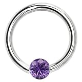 14 Gauge 3/8 Solid 14KT White Gold 3mm Amethyst Cubic Zirconia Tension Captive Ring