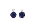 Sterling Silver 7mm Round Dyed Sapphire and Diamond-Accent Earrings