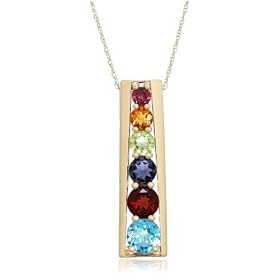 14k Yellow Gold Multi-Gemstone Journey Pendant, 18" by 