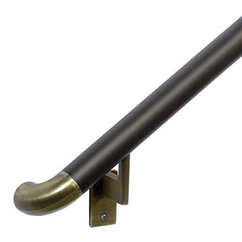 6ft. Handrail - Bronze Anodized Aluminum with 4 Antique Brass Wall Brackets and ADA Returns - 1.6