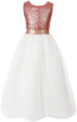 Outdoor Pal Baby Girl's Glitter Sequin Flower Tulle Long Pageant Wedding Dress Pink 8-9 Years
