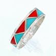 Southwestern Style Turquoise and Coral Resin Inlaid Chevron Band Ring in Sterling Silver for Men or Women, Sizes 5, 6, 7, 8, 9, 10, 11, 12, 13, 14, and 15, #8474