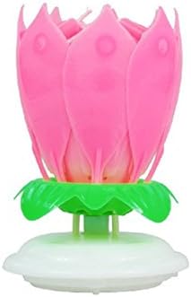 Jiusheng Pack of 3 Pink Amazing Happy Birthday Music Candle Novelty Blooming Lotus Flower Party Lighting Decoration