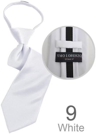 Boy's White Solid Poly satin 14 Inch Pre tied zipper tie BSZ1000