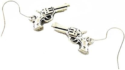 Fun Small Gun Earrings in Silver Toned Overlay