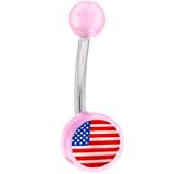 Pink AMERICAN FLAG Logo Belly Button Ring