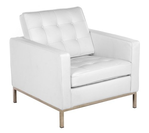 Designer Modern Button Florence Arm Chair in White Leather On Sale