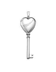 14k White Gold "Cascade of Hearts" KEY Heart Locket 1/2 inch x Over1-1/4 inch in Solid 14K White Gold