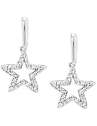14K White Gold 1/4 ct. Diamond Star Shaped Dangle Earrings