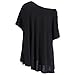 Memorose Women Loose Sleeve Plain Shoulder Off Asymmetric Hem T Shirt Top Blouse BlackXXL