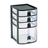 Rubbermaid 9A6100BLA Mini storage drawers, 11-1/4 high, black with 4 clear drawers