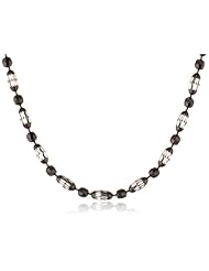 Italian Sterling Silver Rhodium and Black Rhutenium Plated Diamond Cut Oval and Round Beads Mezzaluna Chain Necklace