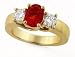 14K Three Stone Diamond & Fire Opal Ring