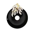 14k Gold & Black Onyx Donut Pendant with CZ Leaf Design
