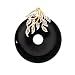 14k Gold & Black Onyx Donut Pendant with CZ Leaf Design