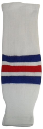 DoGree Hockey New Jersey Knit Hockey Socks, White/Red/Black, Adult/32-Inch