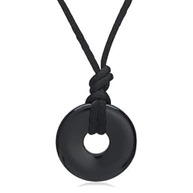 Silk Cord Black Agate Circle Pendant, 16 by Amazon.com Collection