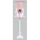 Scroll Glass Ball Table Lamp with a Pink Scallop Hourglass Shade / White Bow and Pink Rose Magnet