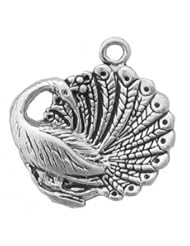 Sterling Silver 18" .8mm Wide Box Chain Necklace With Peacock With Head Tucked Animal Pendant