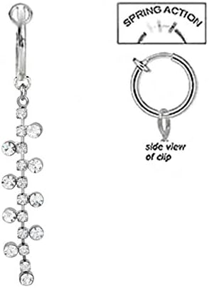 Fake Belly Navel Non Clip on Clear cz gem long dangle Ring