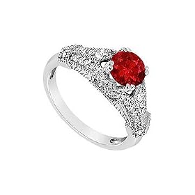 Ruby and Diamond Engagement Ring : 14K White Gold - 0.75 CT TGW by
