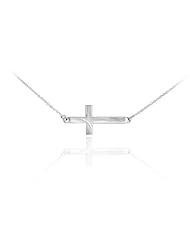14k Solid White Gold Cute Sideways Cross Necklace