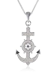 Sterling Silver Diamond Anchor Pendant Necklace (1/8 cttw, I-J Color, I3 Clarity), 18"