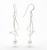 Twisted Spiral with Chain and Ball Drop Dangle Sterling Silver Hook Earrings
