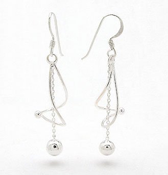 Twisted Spiral with Chain and Ball Drop Dangle Sterling Silver Hook Earrings