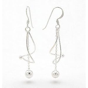 Twisted Spiral with Chain and Ball Drop Dangle Sterling Silver Hook Earrings