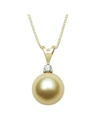 8-9mm Golden South Sea Pearl and Diamond Pendant, 14K Yellow Gold