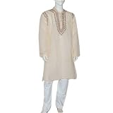 Mens Clothing Embroidered Kurta Pajama Long Sleeve Cotton Dress Size M