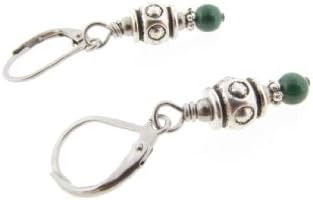 Orchid Cove Handcrafted Malachite Gem Stone Earrings with Antique Finished Pewter Beads and Hypoallergenic Stainless Steel Earwires