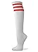 COUVER White Striped Knee High Fashion Casual Tube Cotton Socks, Red, Once Size, 1 Pair