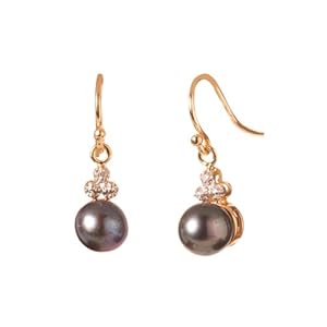 10k Yellow Gold Peacock Freshwater Cultured Pearl with Diamond-Accent Eurowire Earrings (0.008 cttw, I-J Color, I1-I2 Clarity)