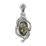 Oval Green Amber Floral Pendant