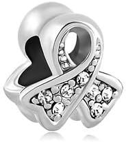 European Charm Bead Ribbon Cancer Awarenesss Clear Pugster Fits Pandora (Lung Cancer)