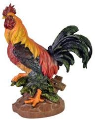 Standing Rooster Statue Sculpture with Carved Wood Look, 10-inch, Home Garden Chicken Figure