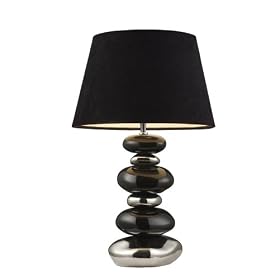 Mary-kate and Ashley Elemis Table Lamp. Chrome and black ceramic lamp with black faux suede shade. W14