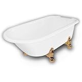 American Bath Factory B3-2600-WW-DM7-M3-18-PB Windsor Traditional Clawfoot Bathtub in White, Ball an