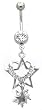 Stainless Steel Belly Ring with Clear Crystals - Dangling Heart-Wrapped Star