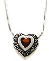 Sterling Silver Marcasite and Simulated Garnet Small Heart Pendant