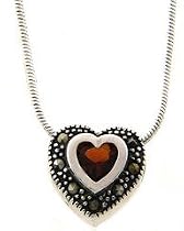 Sterling Silver Marcasite and Simulated Garnet Small Heart Pendant