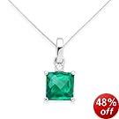 Emerald Necklace, 9ct White Gold, Diamond and Created Emerald Cushion Cut Pendant, 45cm Chain, by Miore, UNI012PW