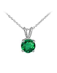 0.27 Ct Round Green Diamond 14K White Gold Pendant With 18" 14K White Gold Chain