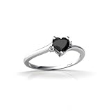 14K White Gold Genuine Heart Black Onyx and Diamond Ring