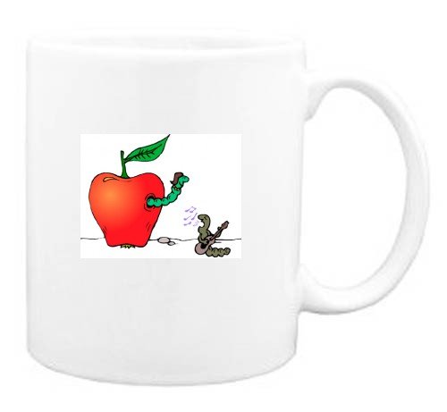 Mug with apple, serenading, worm, romance, guitar