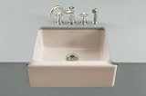 Kohler K-6573-5U-55 Alcott Apron-Front, Undercounter Kitchen Sink with Five-Hole Oversized Faucet Drilling, Innocent Blush