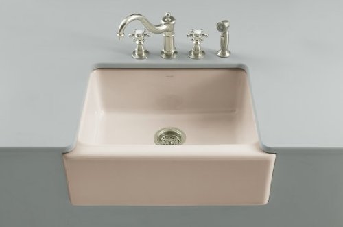 Kohler K-6573-5U-55 Alcott Apron-Front, Undercounter Kitchen Sink with Five-Hole Oversized Faucet Drilling, Innocent Blush